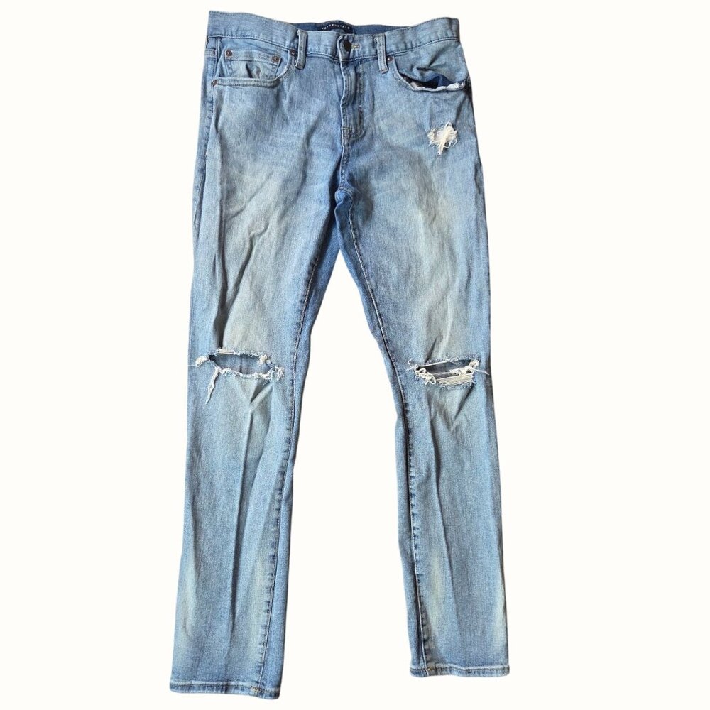 Aeropostale Blue Ripped Knee Distressed Denim Light Wash Skinny Jeans Size 32x30